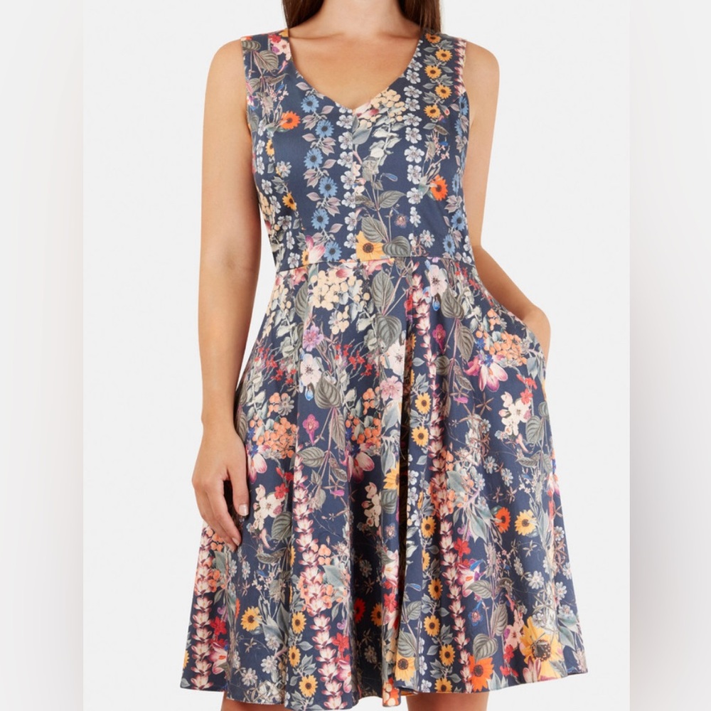Closet Curves multi v neck floral print dress US 16